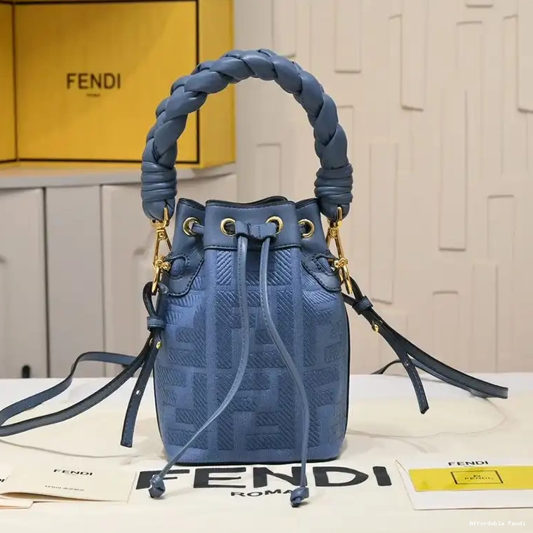 Affordable Canvas Motif Blue Fendi Woven Bag Mon Handle In Bucket FF with Mini Tresor 0420